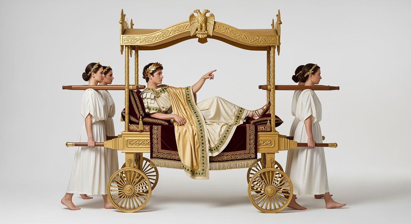 Young Emperor on Imperial Litter in Lavish Gold Toga