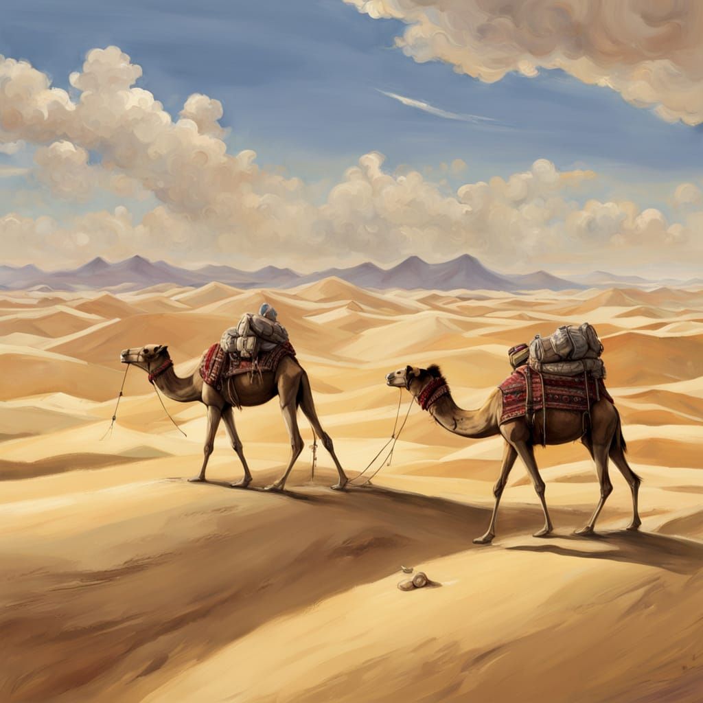 Camel Caravan on Silk Road Digital Painting