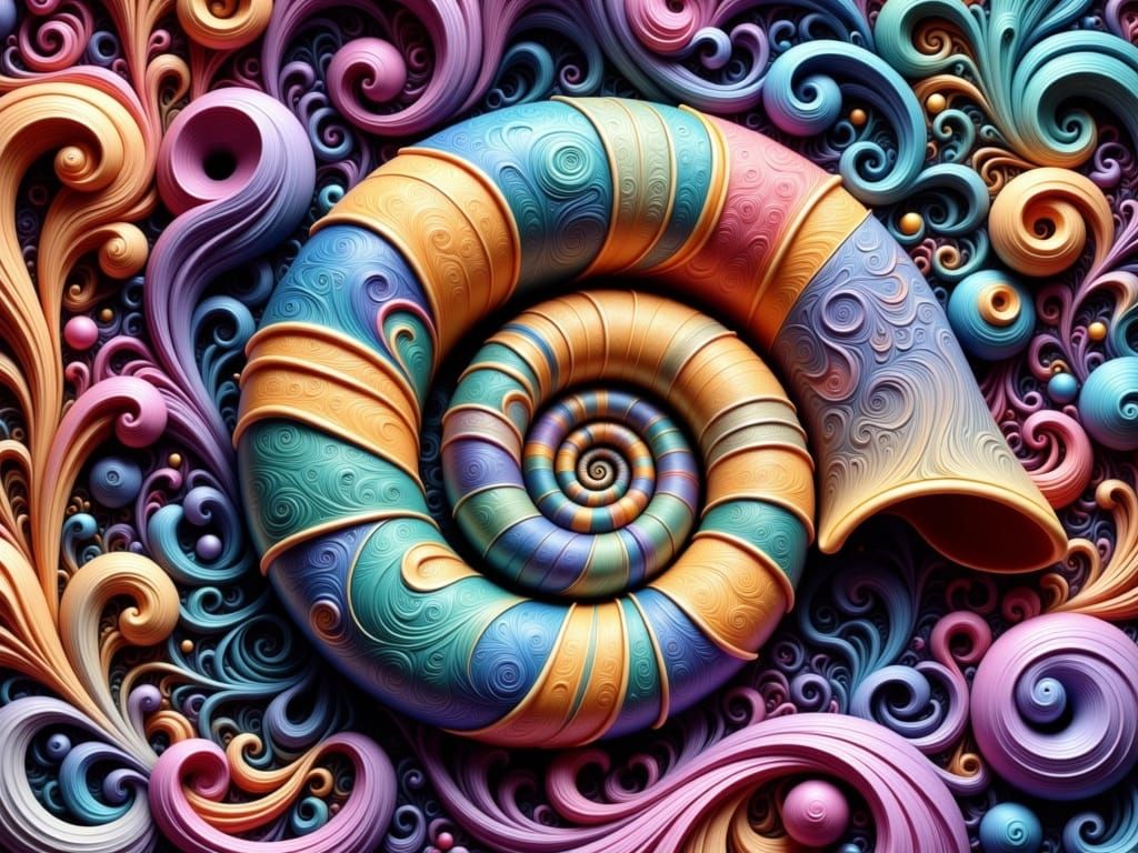 Fractal Nautilus Shell in Cyberpunk Style