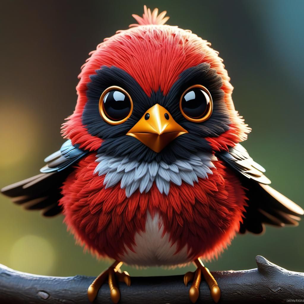 Cute Red-Robin Superhero Bird in Digital Painting