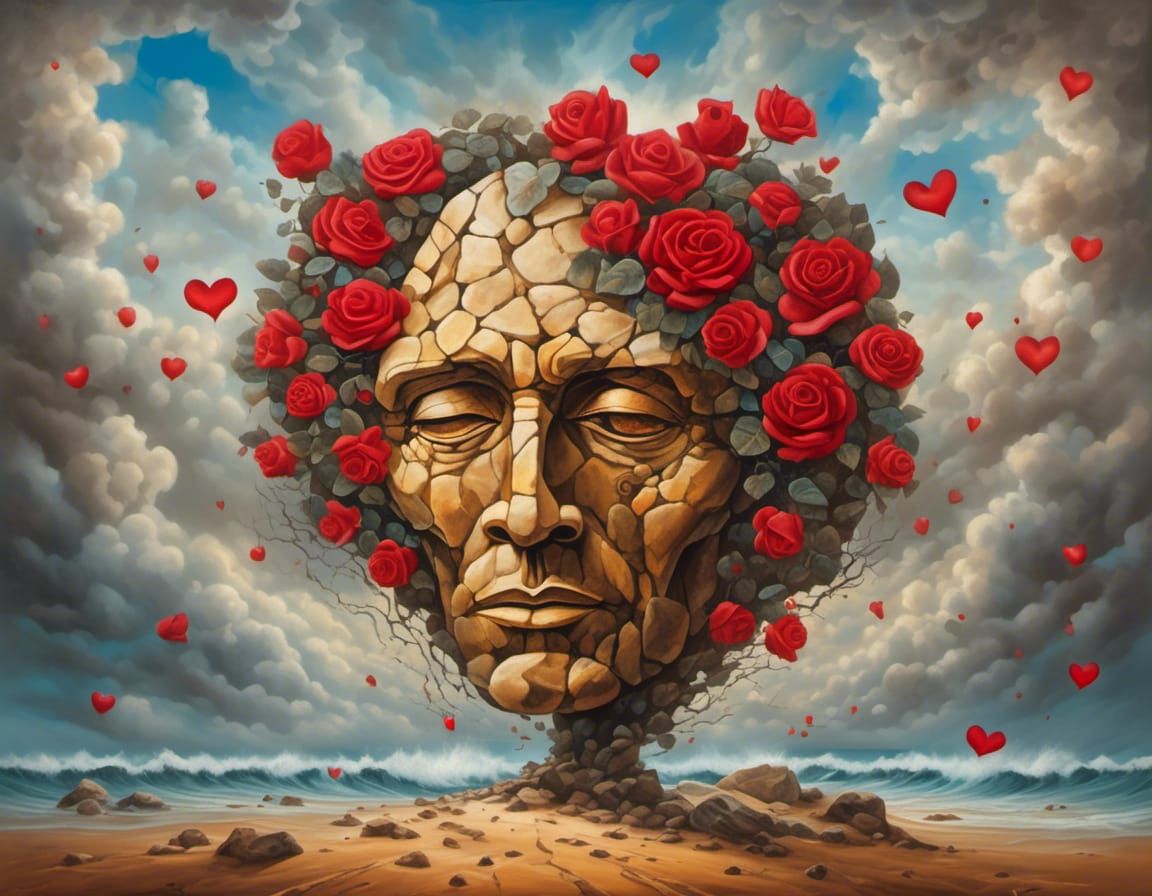 Surreal Human-Rock Fusion in Dreamlike Seascape