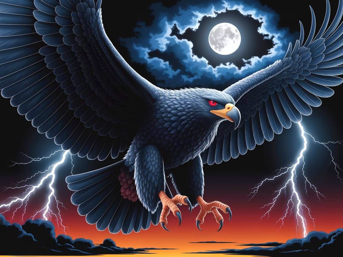 Dark Fantasy Eagle Soars Through Stormy Skies
