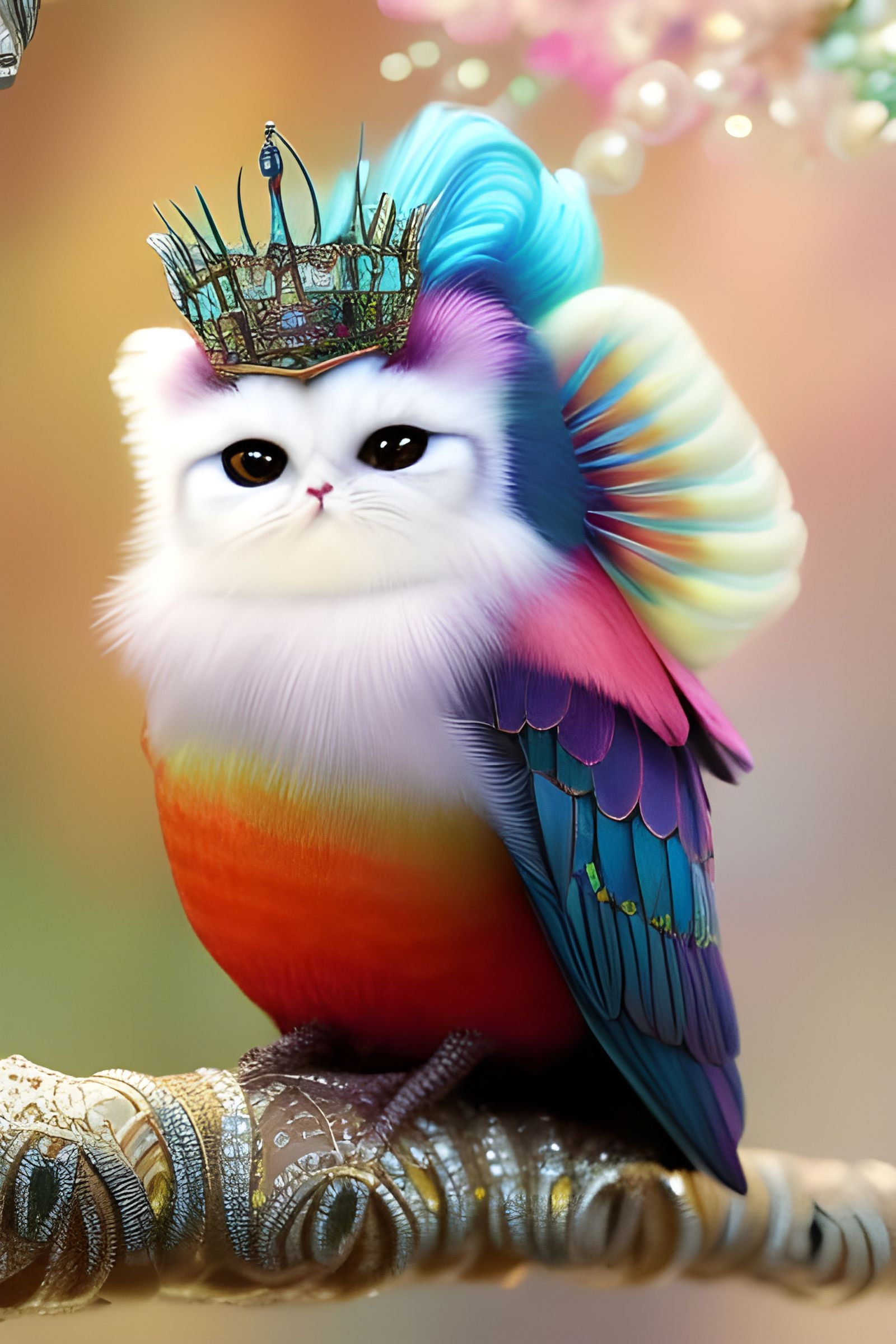Whimsical Magical Filigree Cat in Vibrant Pearlesque Colors
