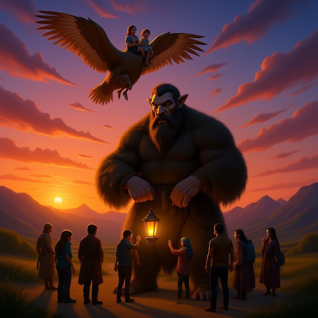 Majestic Antlered Giant Lights Lanterns in Matte Painting St...