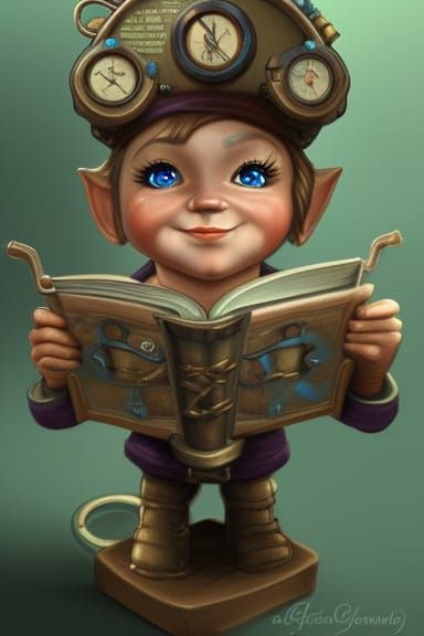 Gnome in Steampunk Time Machine