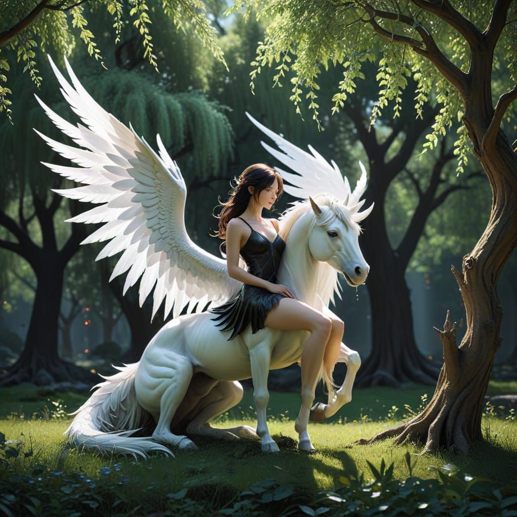 Majestic Centaur Under Willow Tree with White Dragon Winged ...
