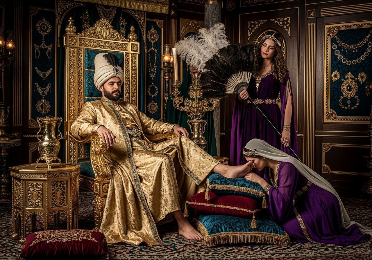 Ottoman Sultan Lounging on Jeweled Throne, Professional Phot...