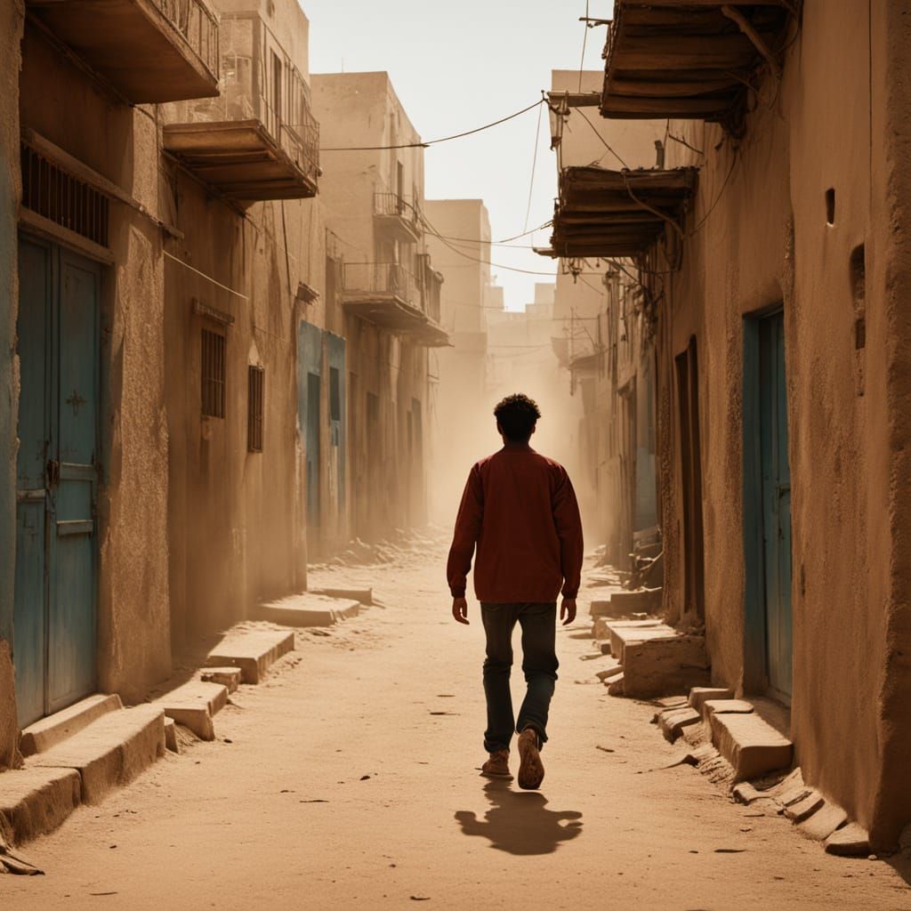 Determined Youth Runs Through Desert Alleyway