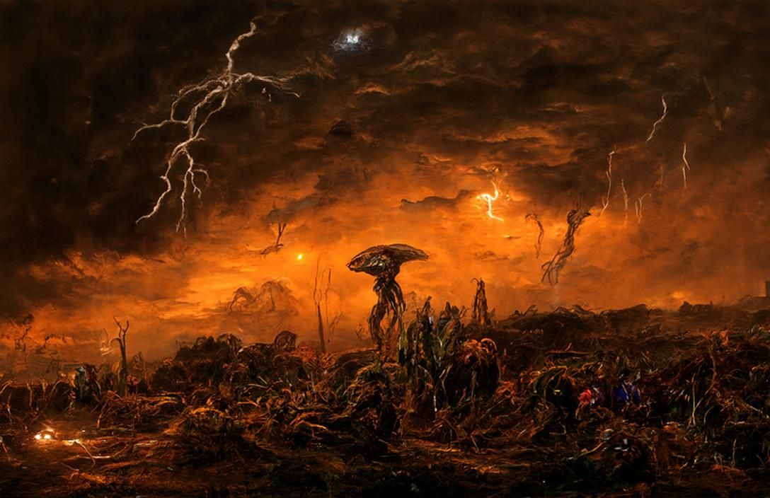 Alien World: Night Storms in Sci-Fi Illustration