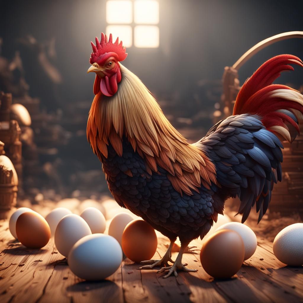 Rooster Hatches Oversized Egg in Cinematic 3D