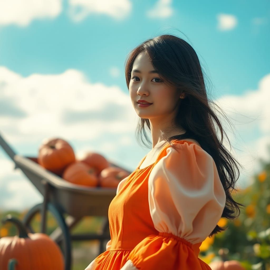 Dreamy Portrait with Pumpkins in Natural Light