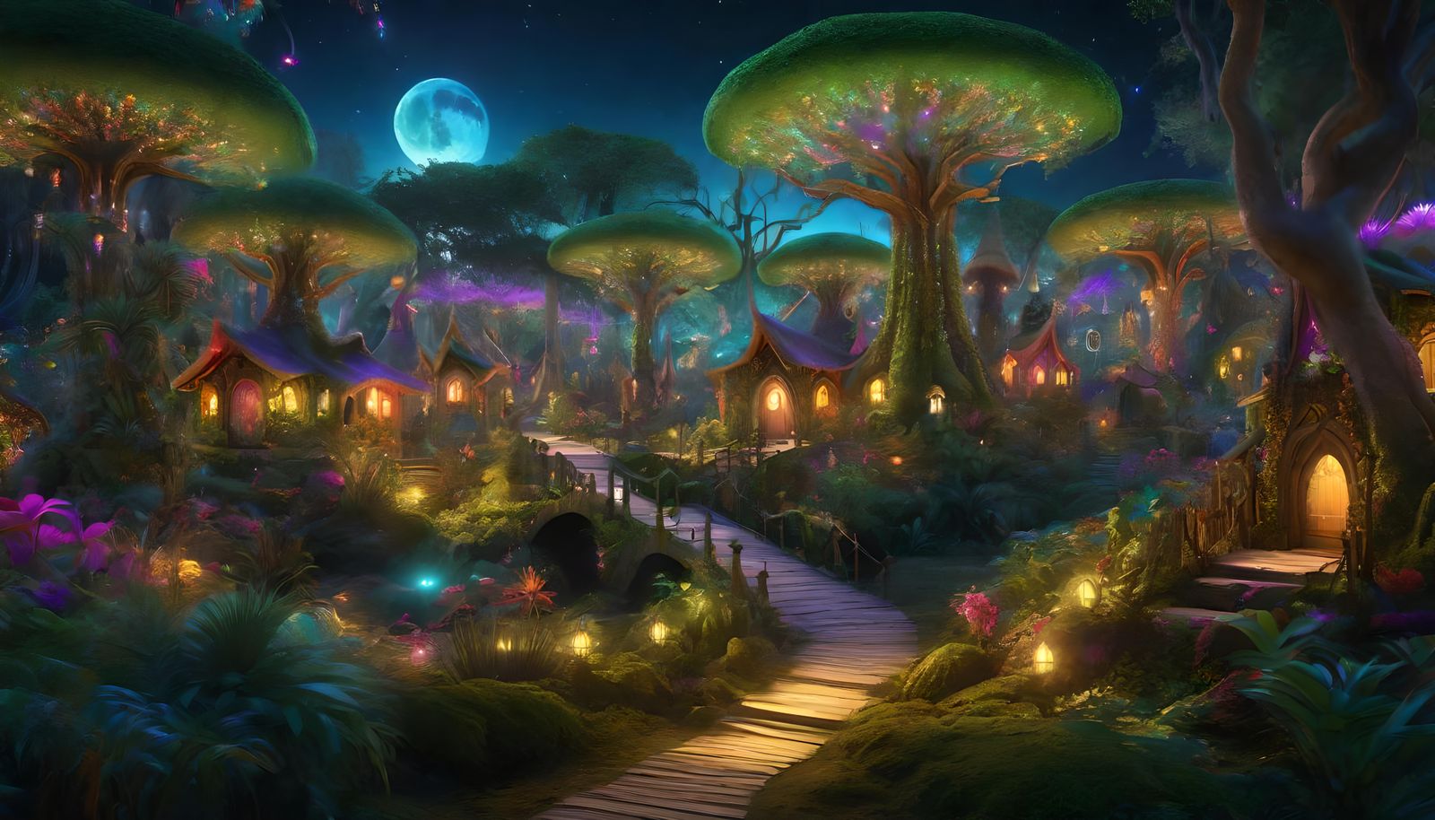 Enchanted Elven Village in Psychedelic Forest