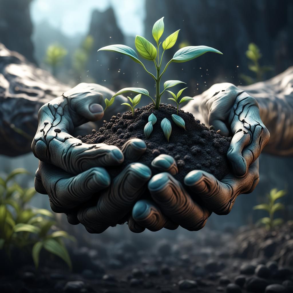Ash Hands Holding Sprout: Fantasy Concept Art