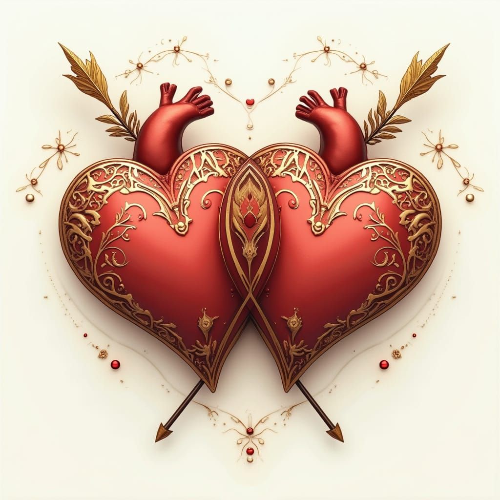 Linked Hearts with Arrow in Art Nouveau Style