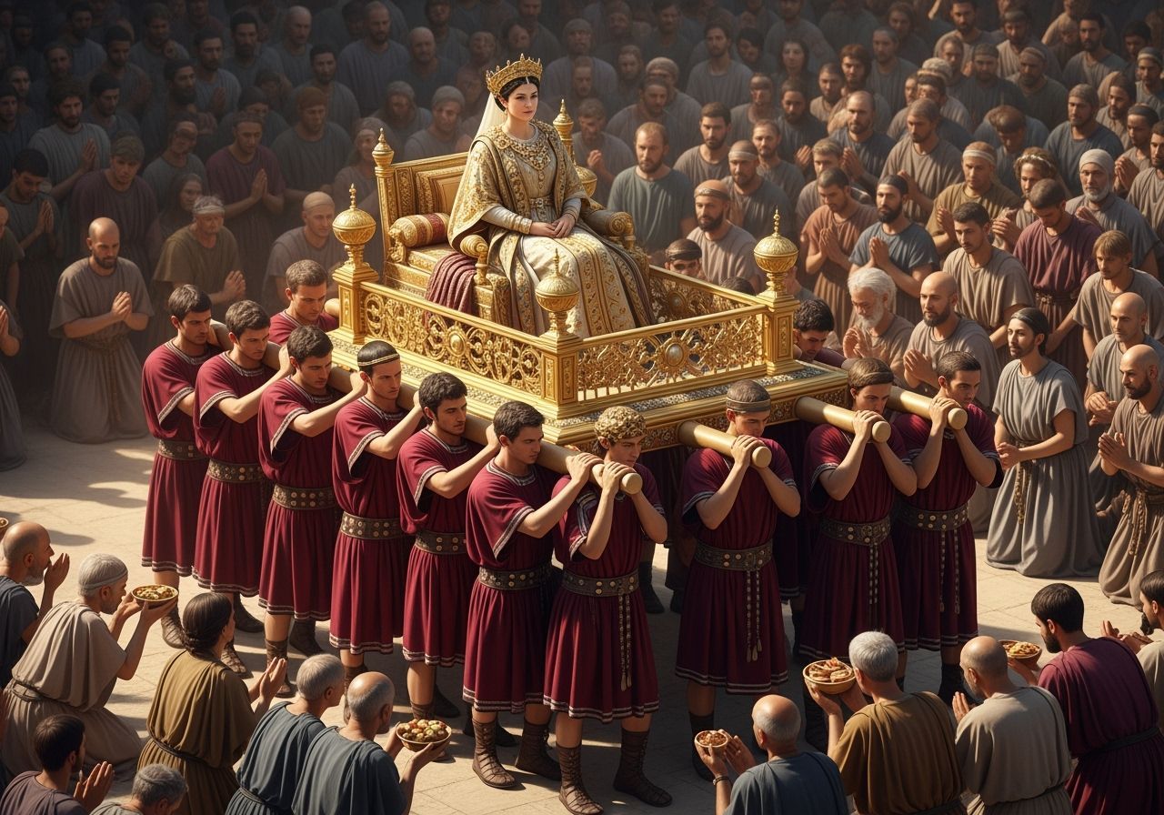 Roman Empress on Gold Litter with Kneeling Crowd