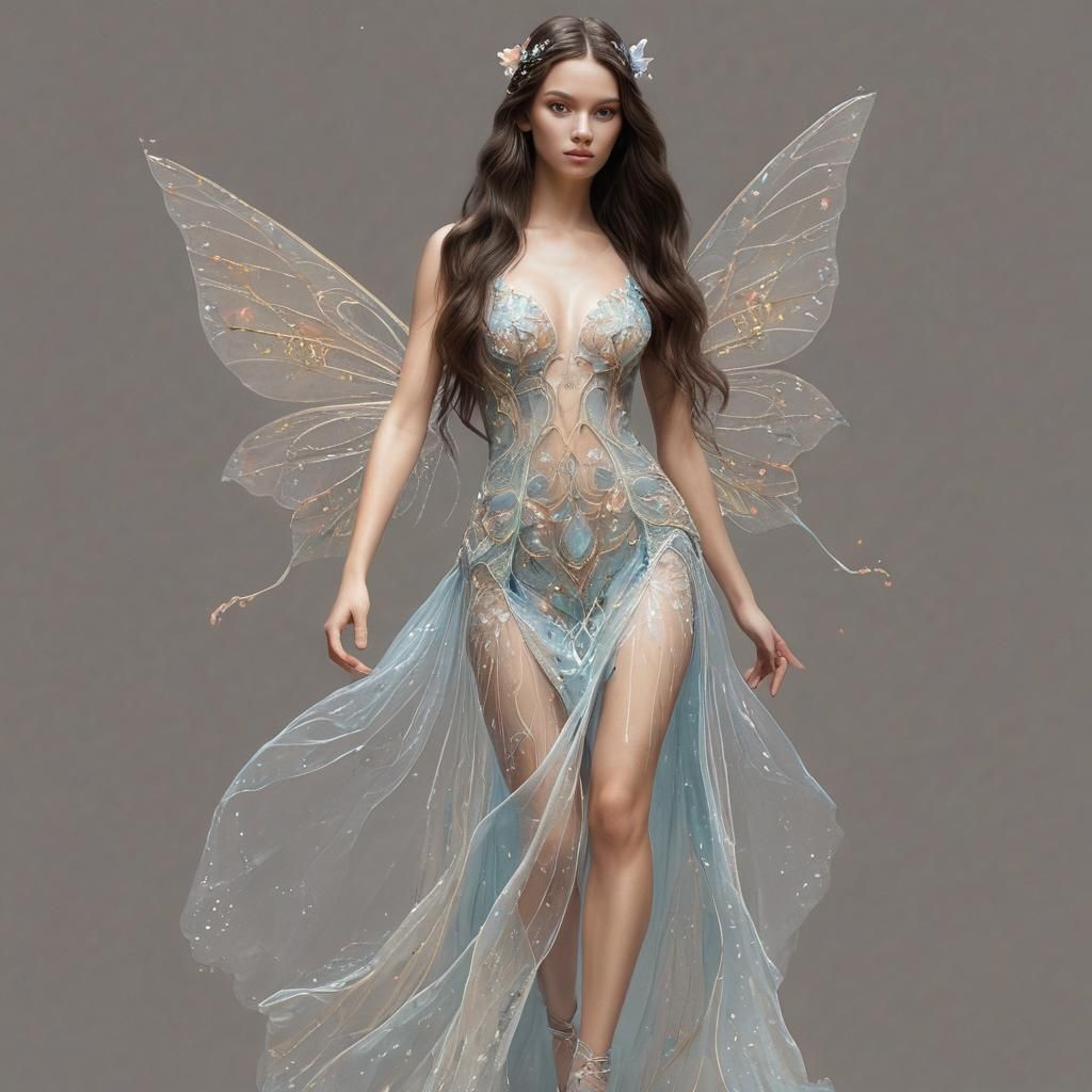 Fairy Woman on Catwalk in Hyperrealistic Illustration