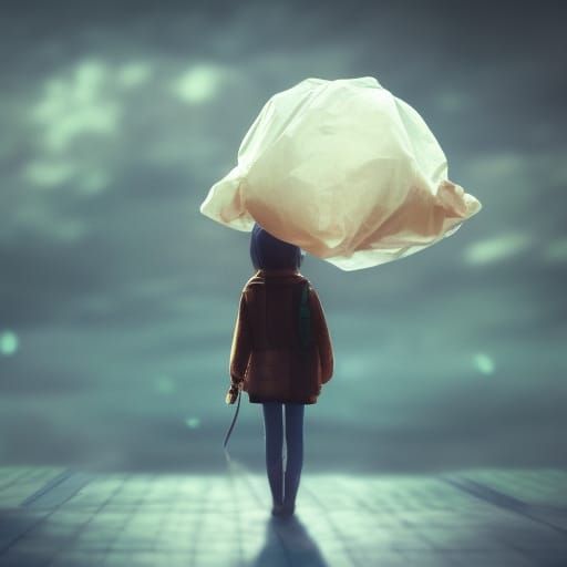 Steampunk Girl with Balloon in Twilight Field