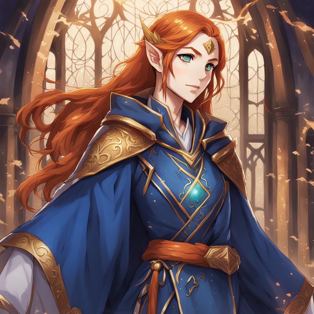 Eladrin Warlock in Anime Style with Royal Blue Robes
