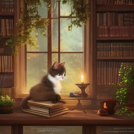 Cozy Kitten Scene in Detailed Matte Painting