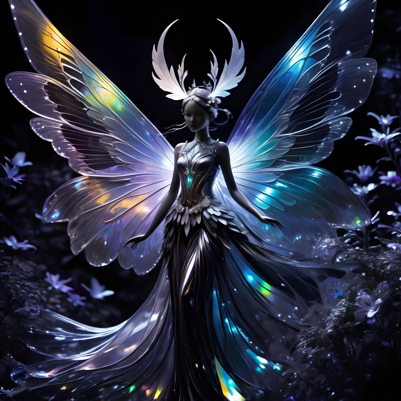 Enchanted Fairy with Iridescent Wings in Kirlian Photography