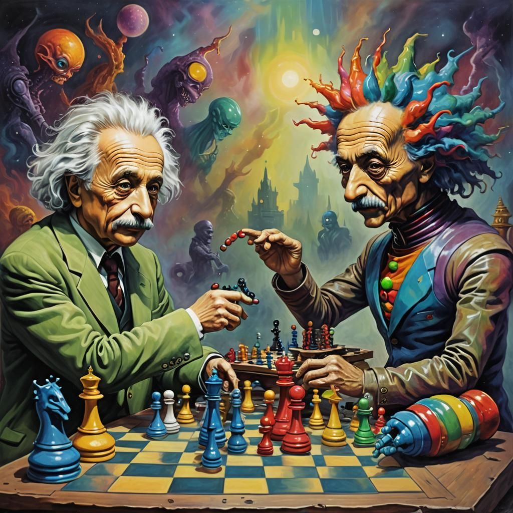 Einstein Playing Chess with his Wacky Doppelganger