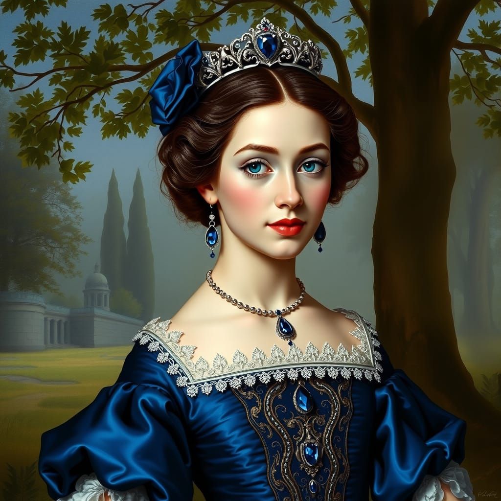 Elegant Blue Princess in Baroque Style