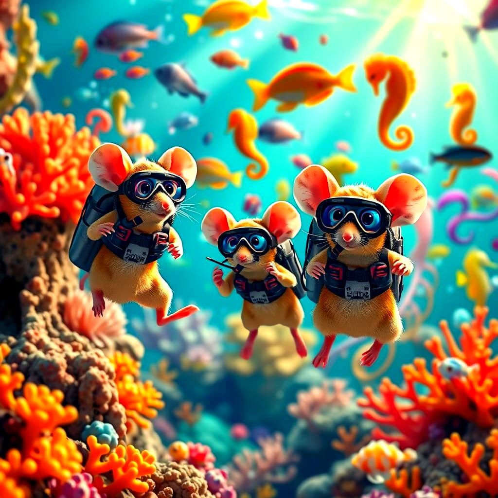 Mice Scuba Dive in Vibrant Underwater World