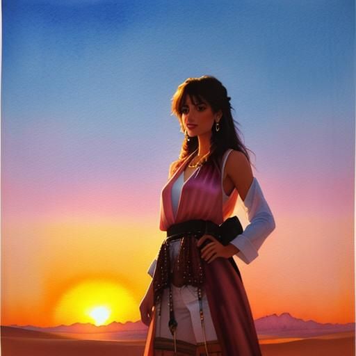 Watercolor Desert Sunrise, Hyperdetailed Masterpiece