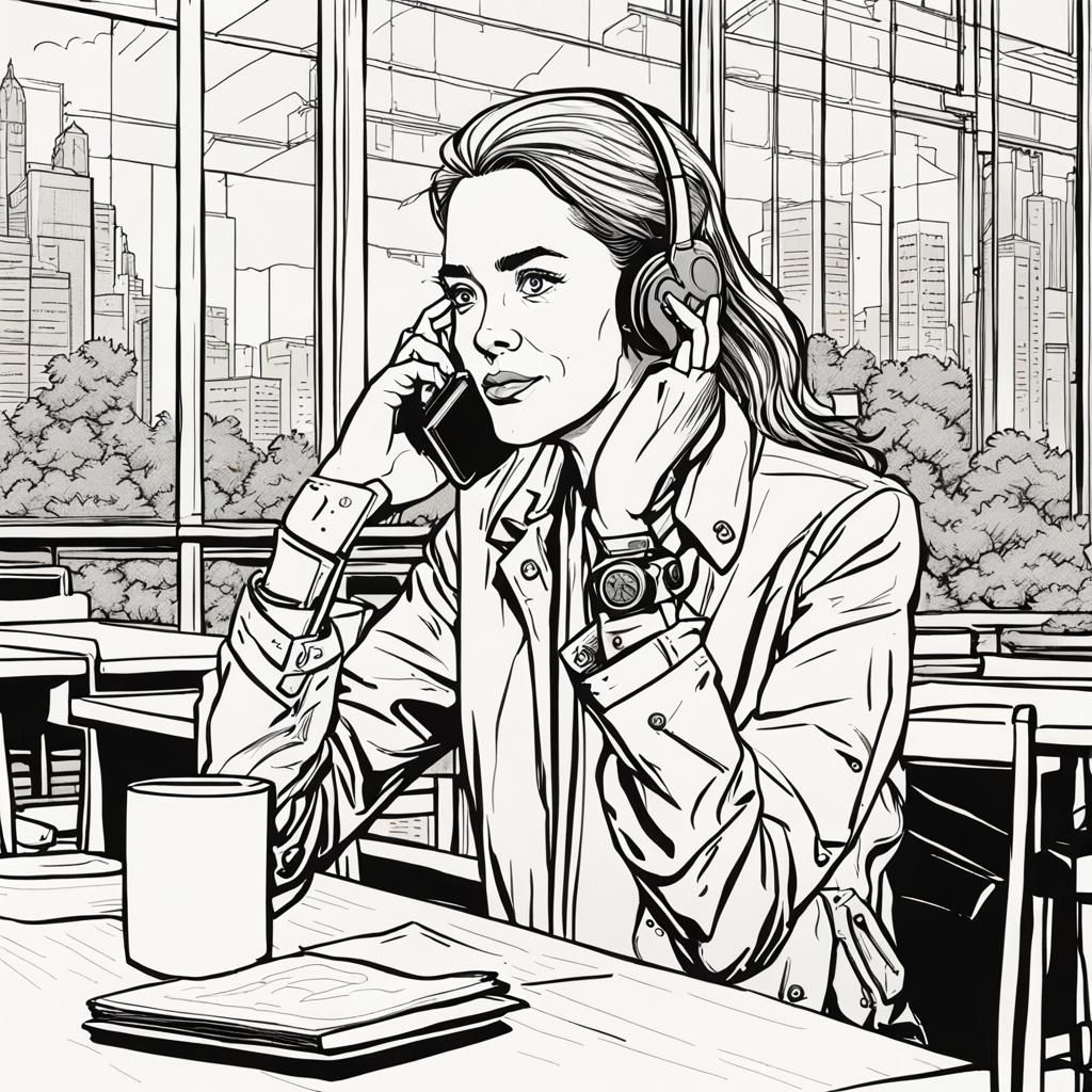 Woman on Cell Phone in Comic Book Style