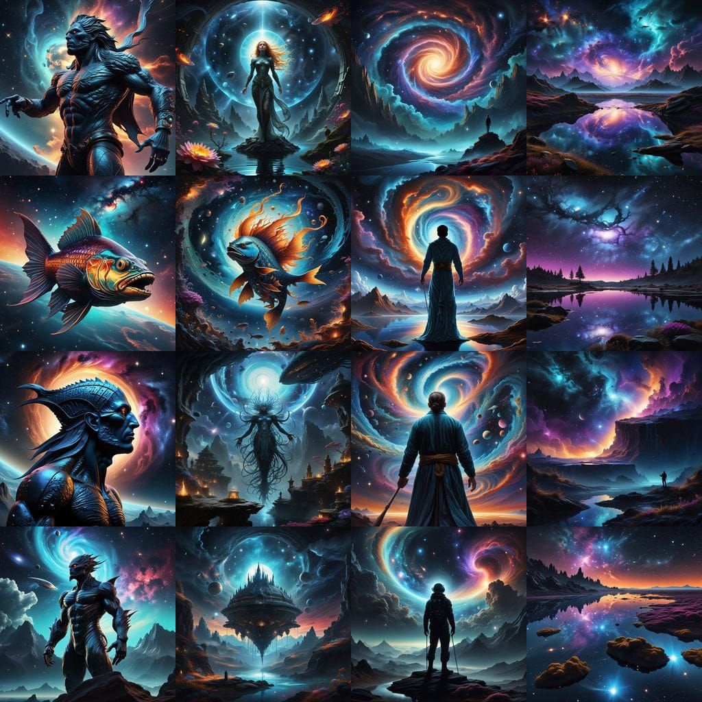 Cosmic Deity Fishing in Galaxy Pond