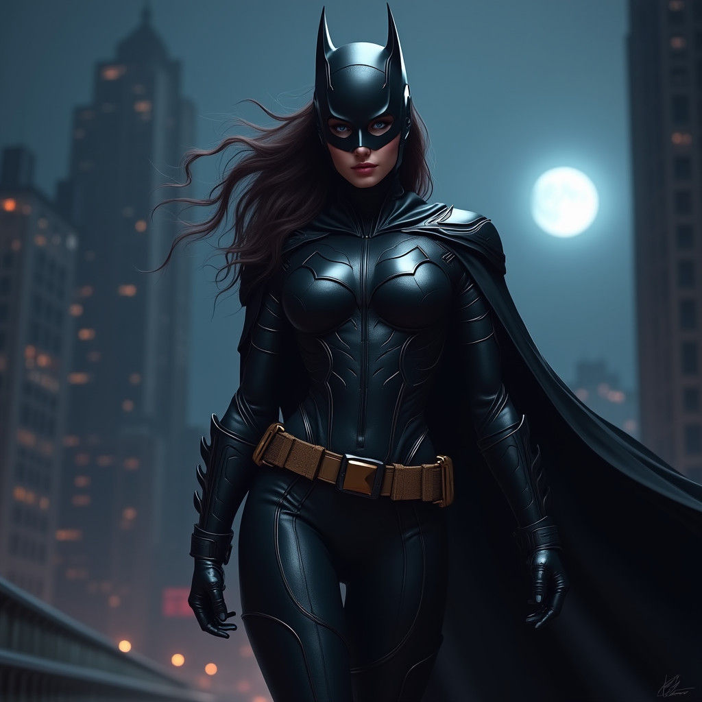 Batwoman Portrait: Sleek Batsuit in Gritty Cityscape