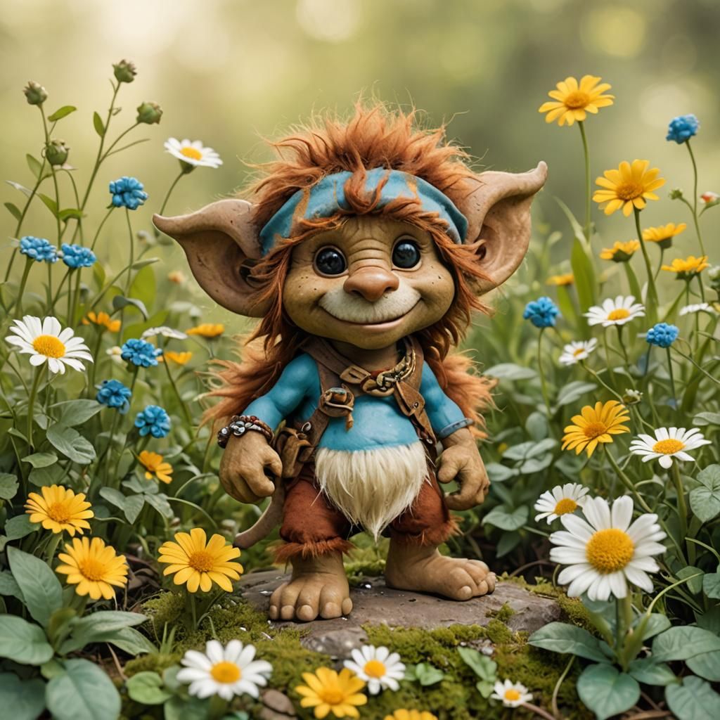 Cute Fantasy Troll-Smurf Fusion with Wild Hair
