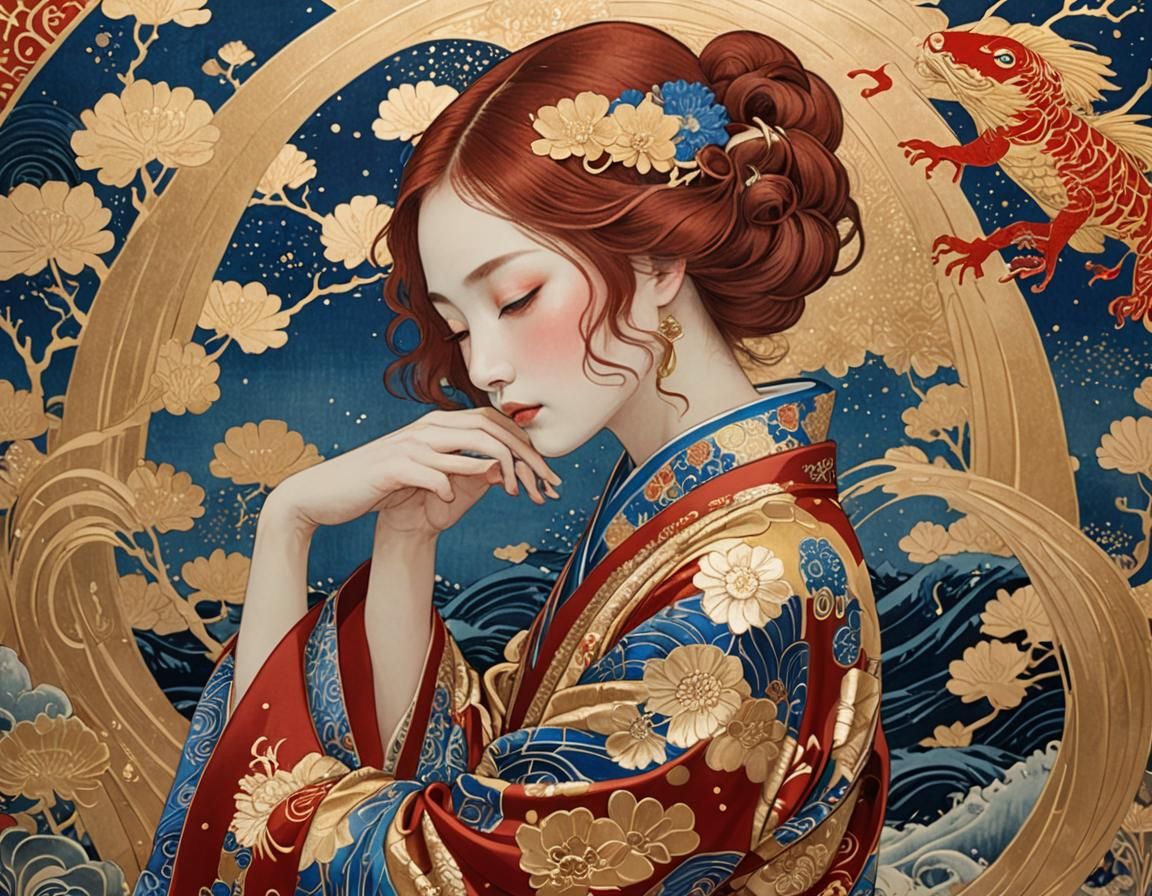 Art Deco Woman with Chinese Motifs in Gold Robe