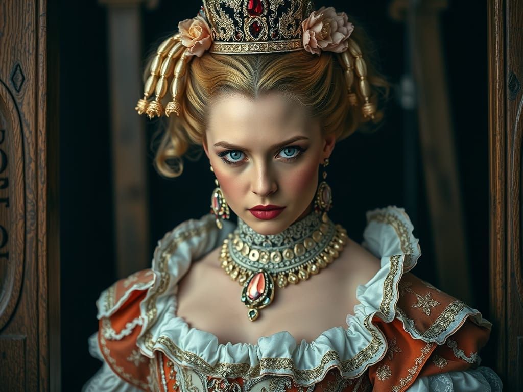 Modern Marie Antoinette in Opulent 21st-Century Attire, Dari...