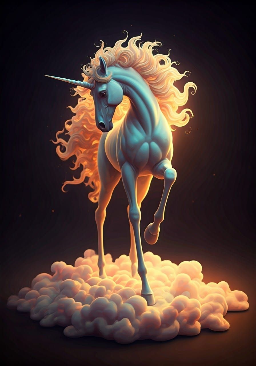 Moonlit Unicorn Emerge from Opalescent Fog