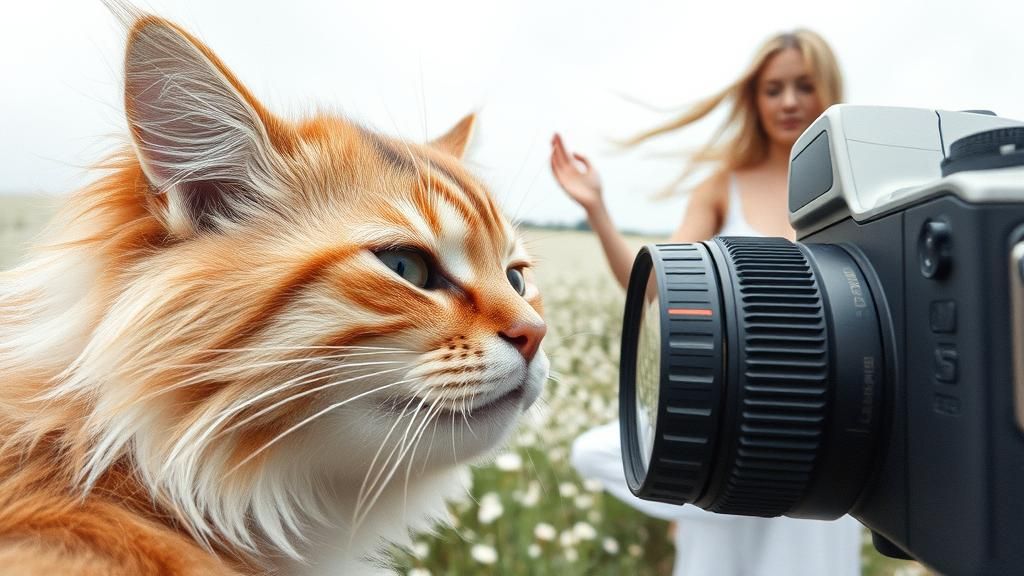 Fluffy Cat Close-up with Yoga Scene in Watercolor