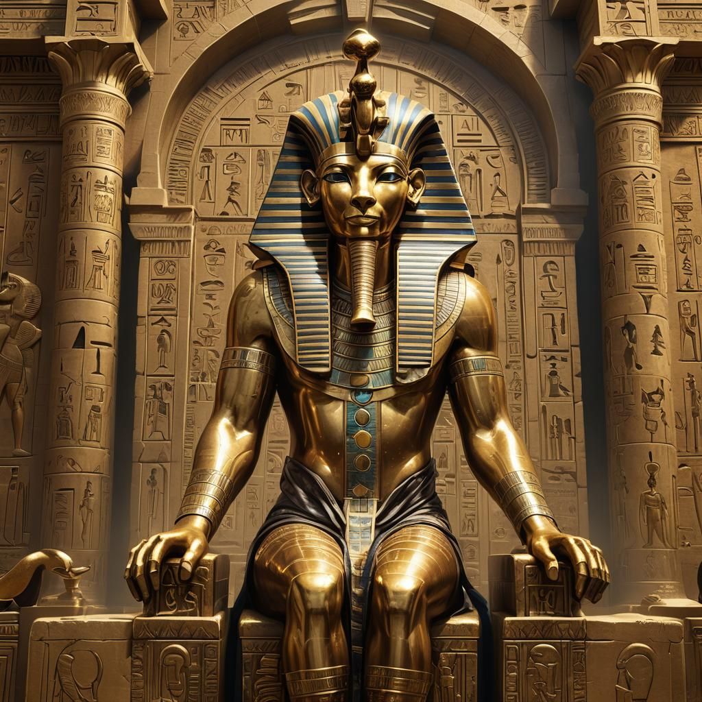 Majestic Pharaoh on Golden Throne with Nile View