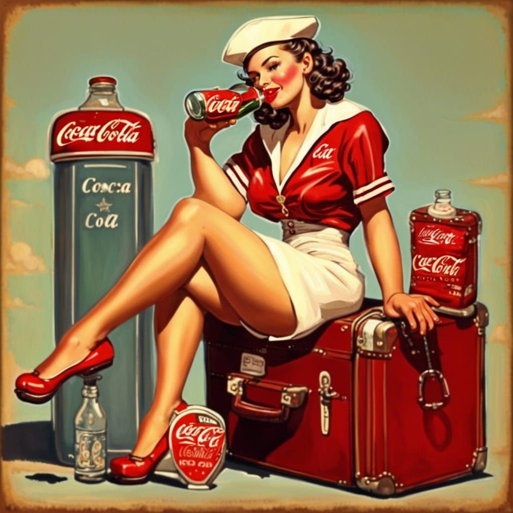 Classic 1950s Pin-Up Girl with Coca-Cola