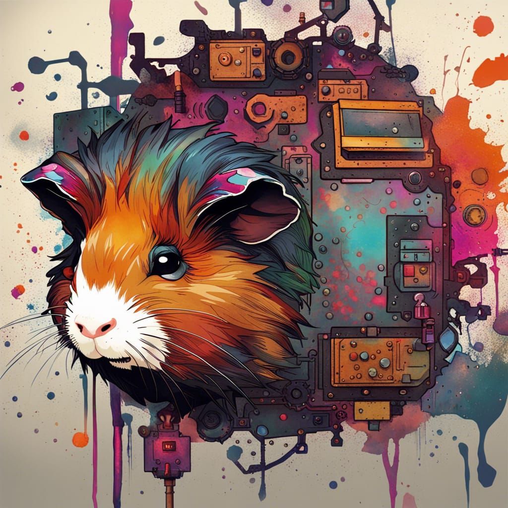 Futuristic Guinea Pig: Acrylic Splash Art