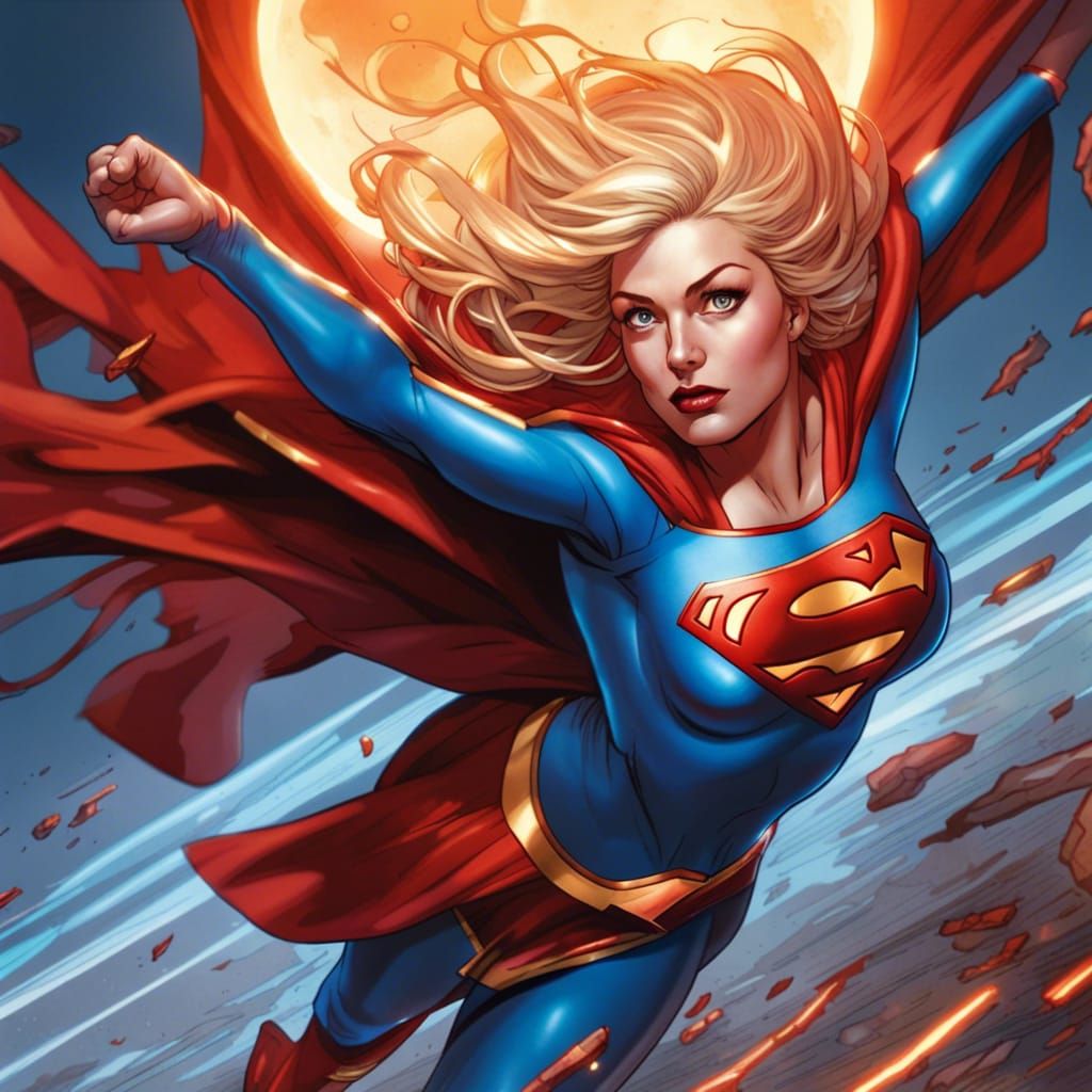 Supergirl Uses Heat Vision in Comic Book Art