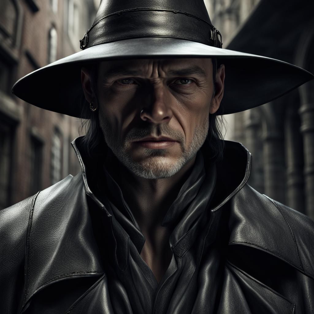 Witch Hunter in Dark Alley: Photorealistic Portrait