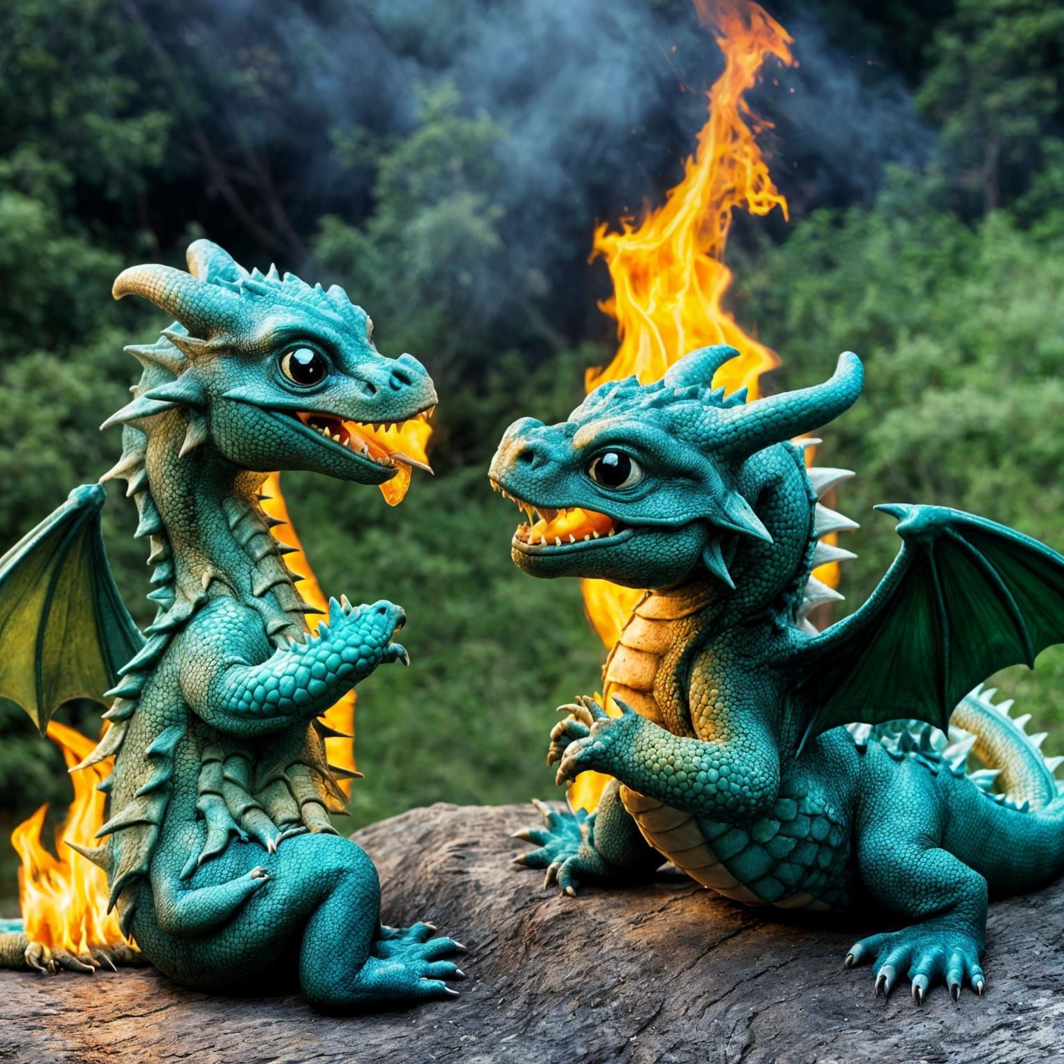 Young Dragons Master Fire-Breathing in Ancient Tradition