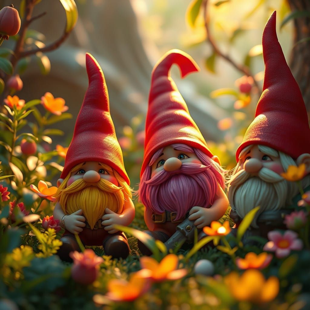 Whimsical Gnomes in Vibrant Lush Environments