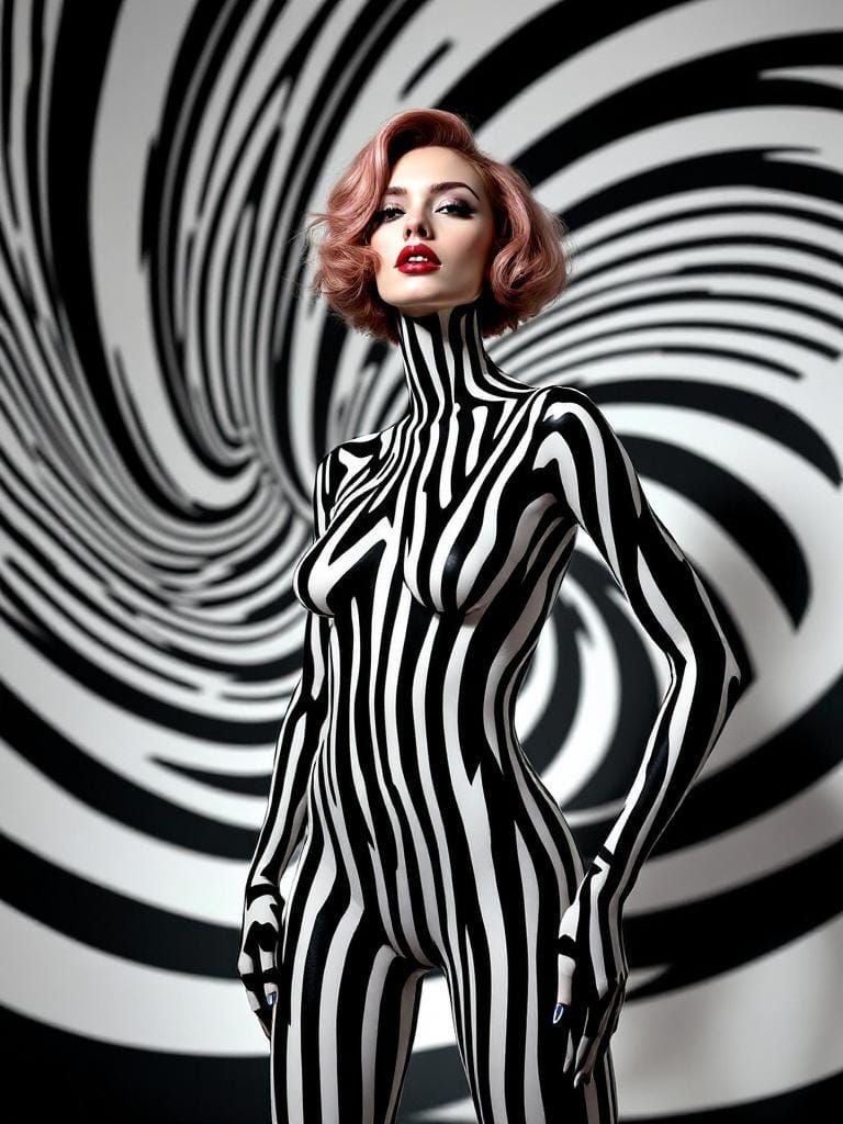 Hypnotic Woman in Optical Illusion Art Style