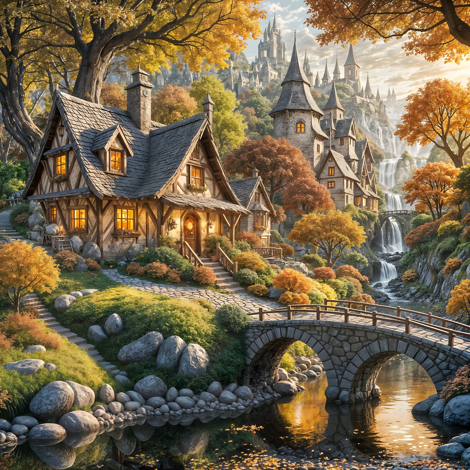 Miniature Autumn Village Nestled in a Teacup