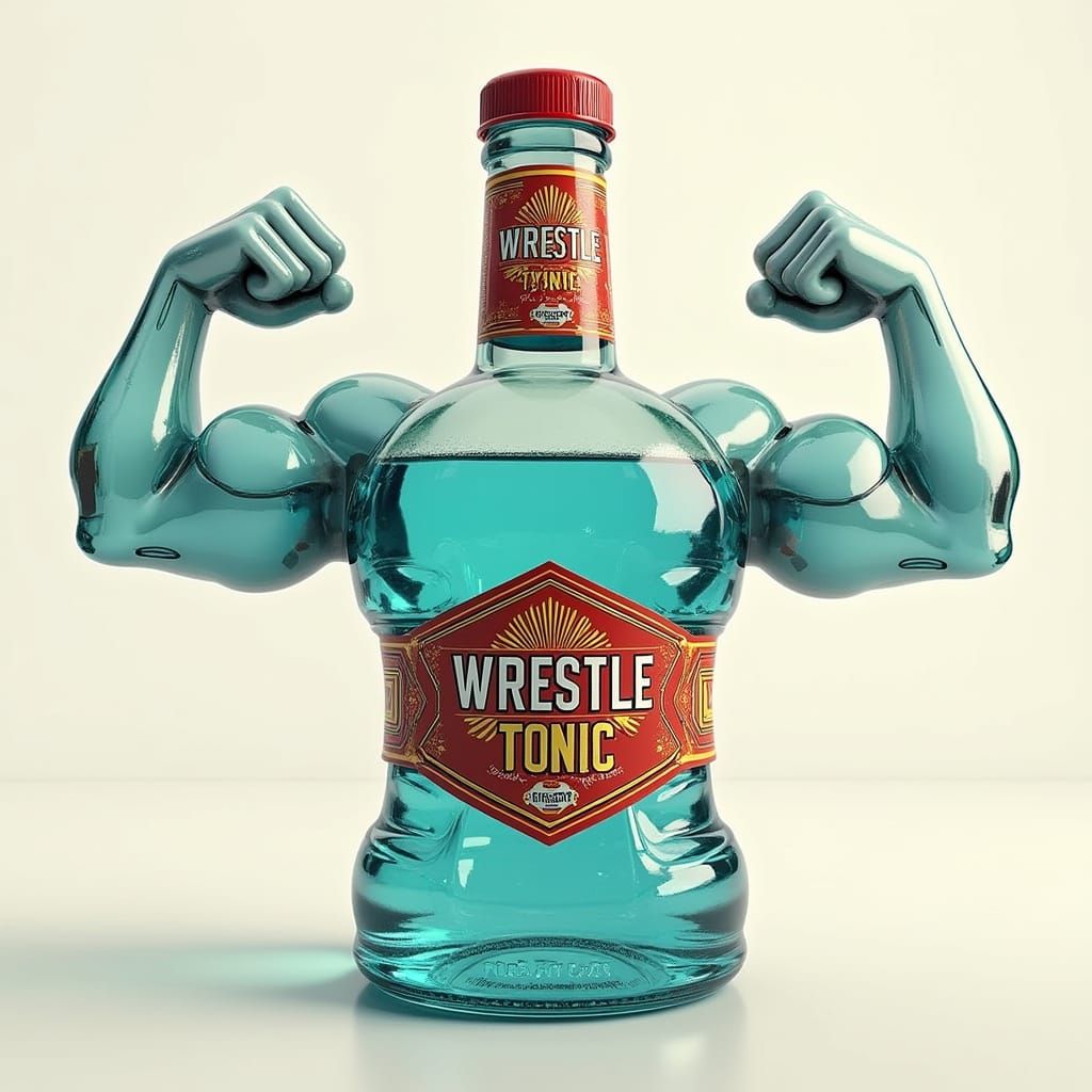 Retro-Futuristic Wrestling Tonic Bottle in Vibrant Colors