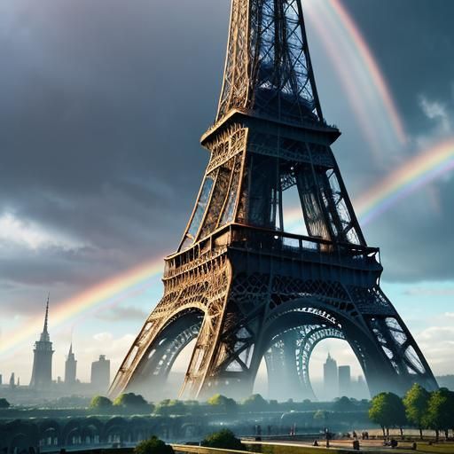 Eiffel Tower Rainbow in Digital Matte Painting