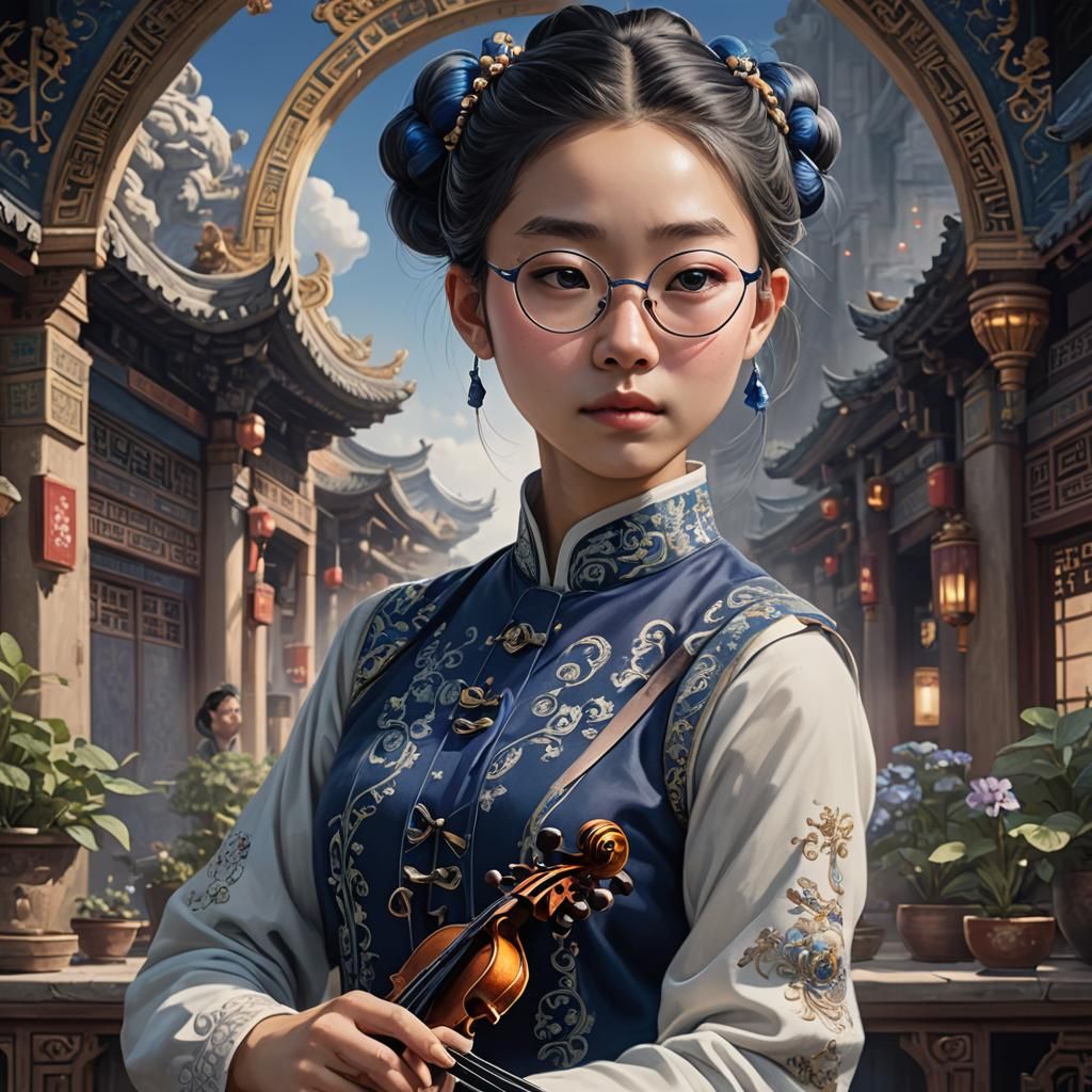 Ornate Viola Performance: Matte Painting in 8K