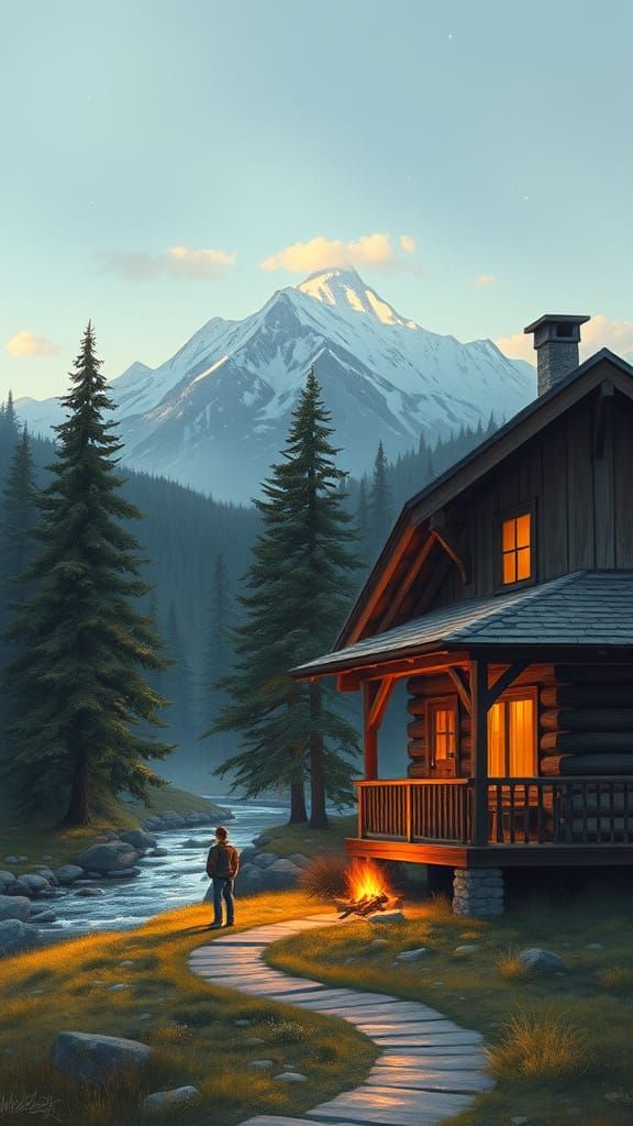 Serene Mountain Village in Impressionistic Style