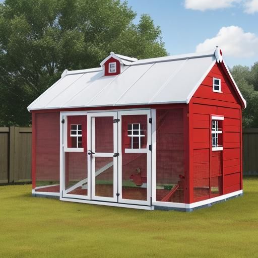 Quaint Red Chicken Coop with White Trim